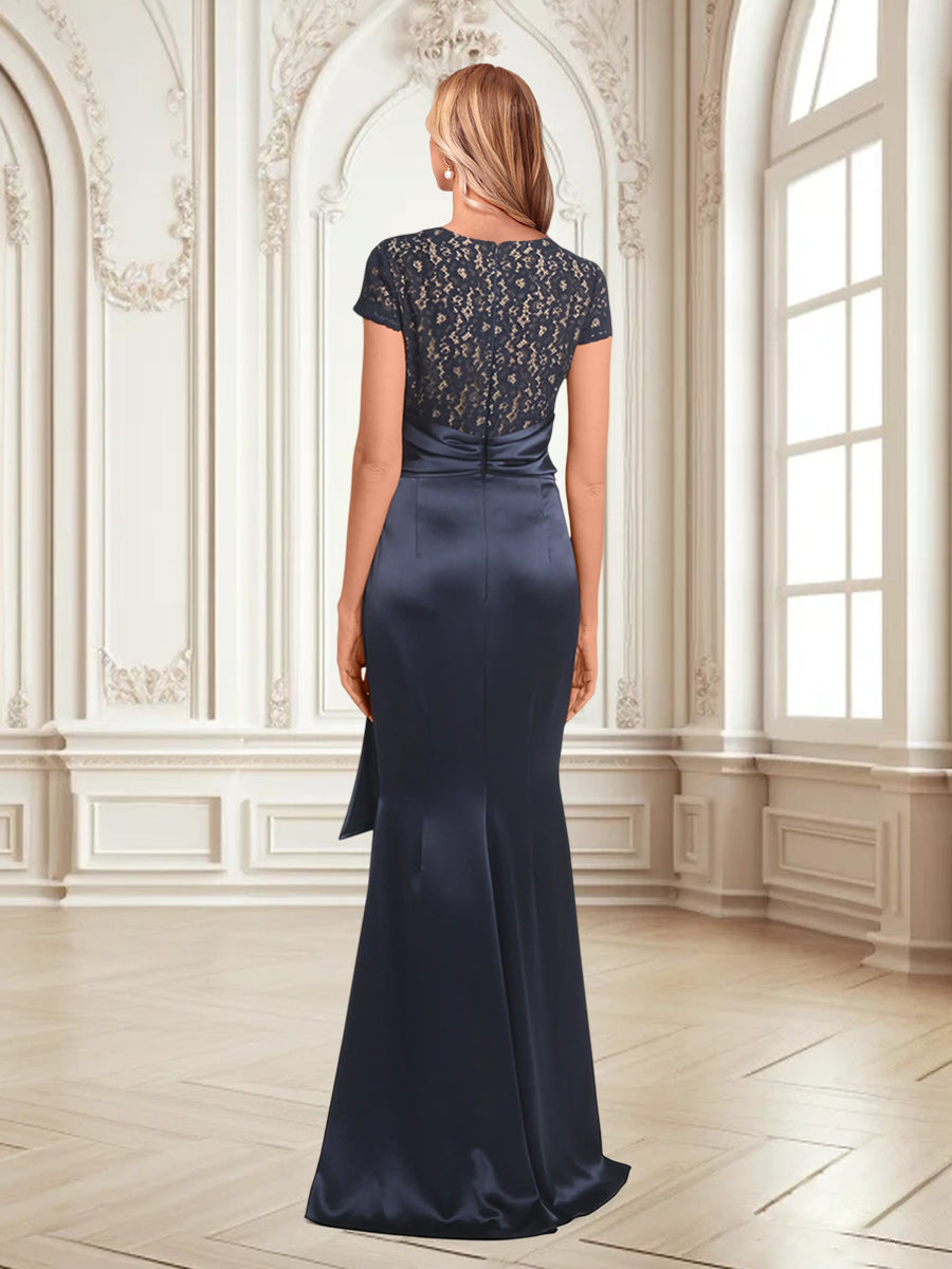 Trompete/Meerjungfrau V-Ausschnitt Kurze Ärmel Kleider für die Brautmutter mit Schärpe