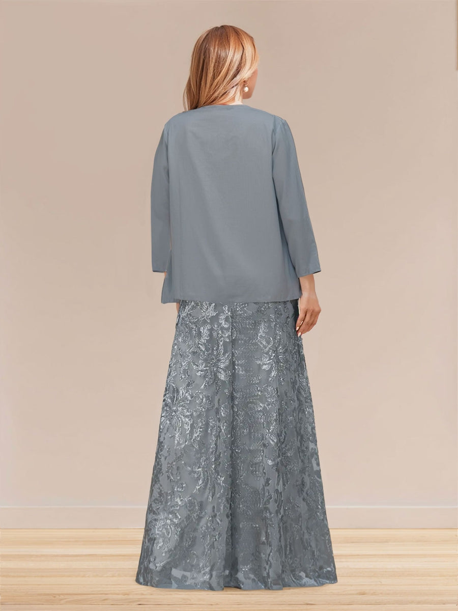 Etui-/Säulen-Kleid, trägerlos, lang, mit Jacke und Applikationen