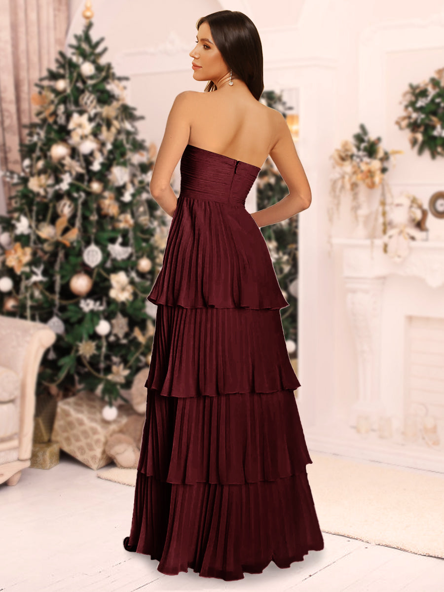 A-Linie/Princess-Linie Trägerlos Bodenlang Weihnachtskleider mit Rüschen