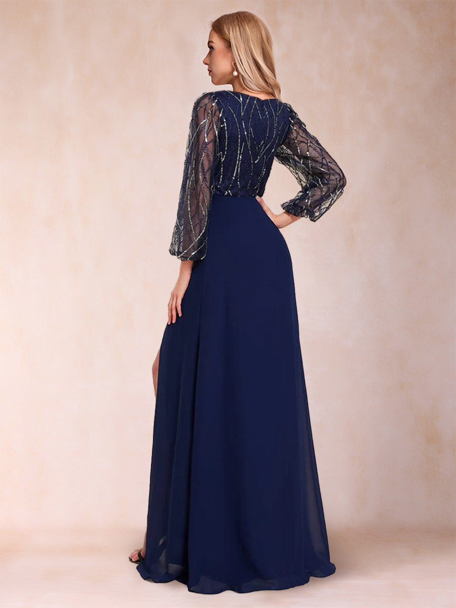 A-Linie/Princess-Linie V-Ausschnitt Bodenlang Kleider für die Brautmutter mit Schlitz an der Seite