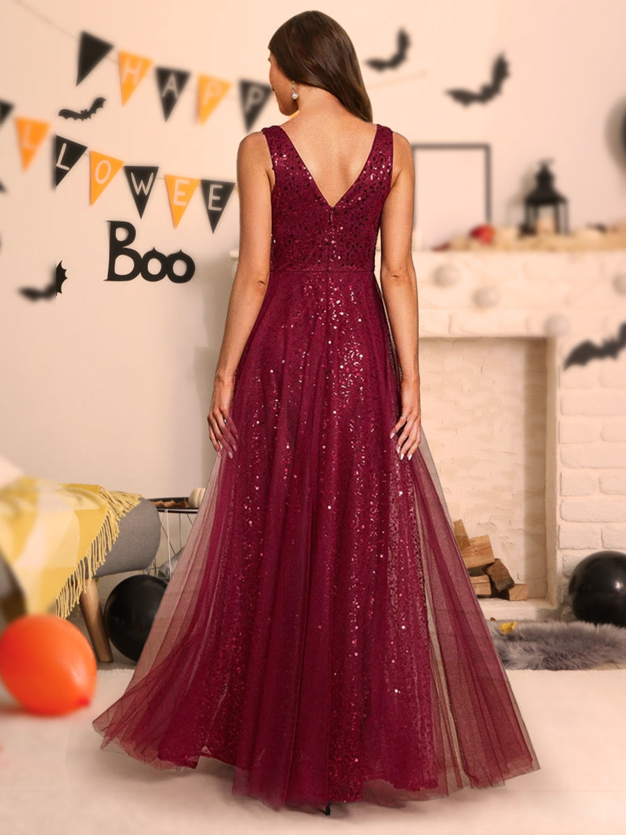 A-Linie/Princess-Linie V-Ausschnitt Bodenlang Halloween Kleider mit Rüschen