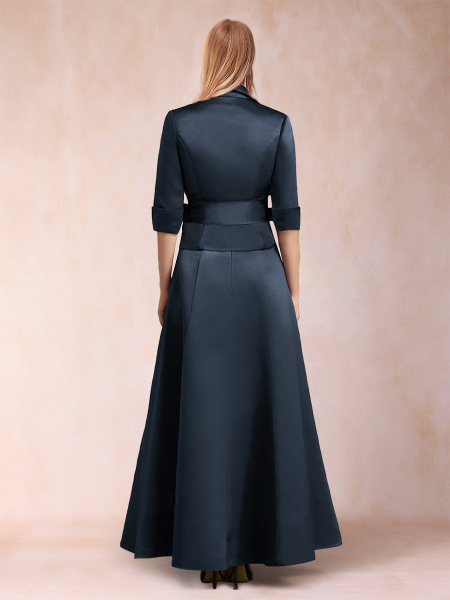 A-Linie/Princess-Linie V-Ausschnitt Knöchellang Satin Brautmutterkleider Mit Schleife Falten