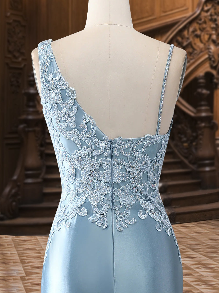 Trompete/Meerjungfrau V-Ausschnitt Satin Lange Elegante Ballkleider mit Applikationen