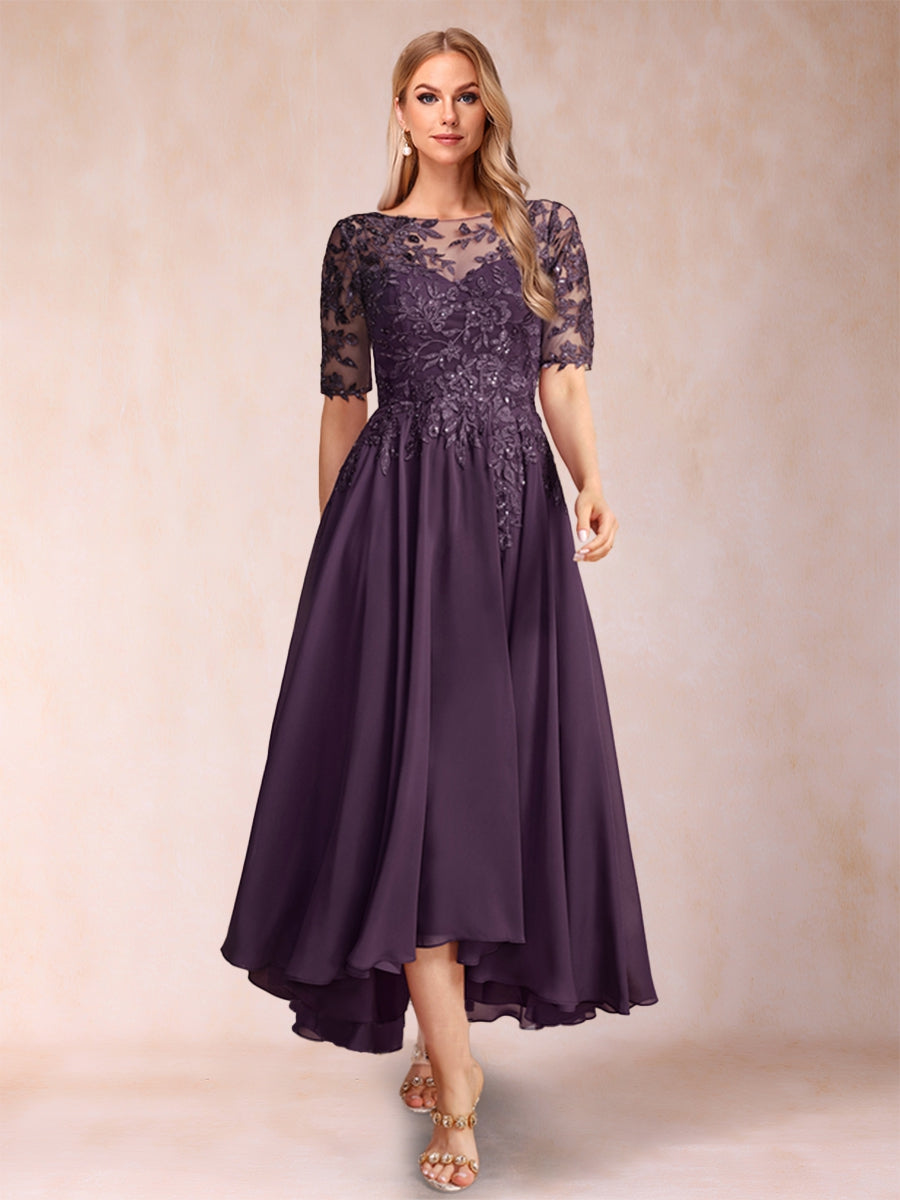 A-Linie/Princess-Linie U-Ausschnitt Halbarm Chiffon Kleider für die Brautmutter mit Applikationen