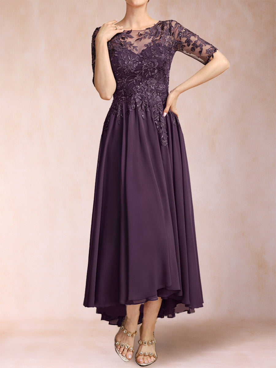 A-Linie/Princess-Linie U-Ausschnitt Halbarm Chiffon Kleider für die Brautmutter mit Applikationen