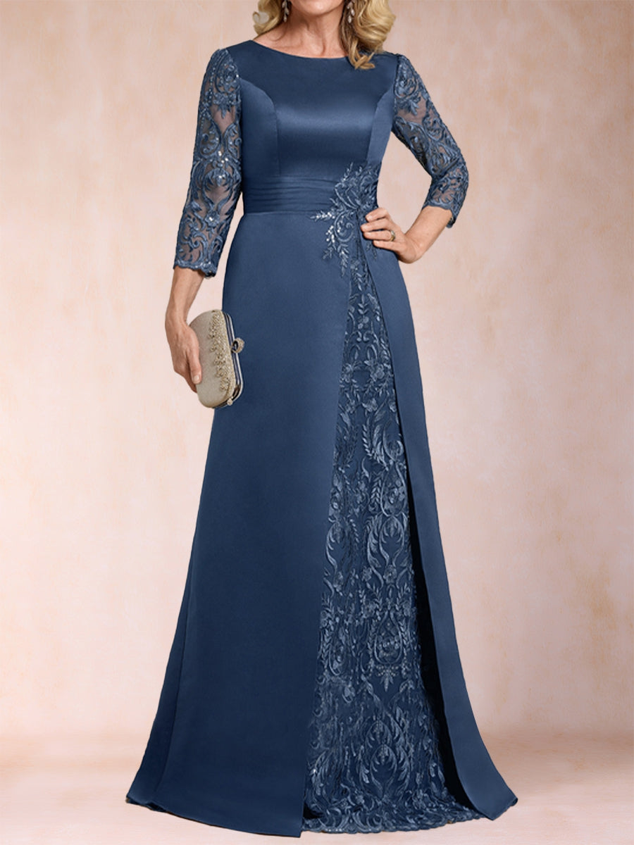 A-Linie/Princess-Linie U-Ausschnitt 3/4-Ärmel Satin Kleider für die Brautmutter mit Applikationen