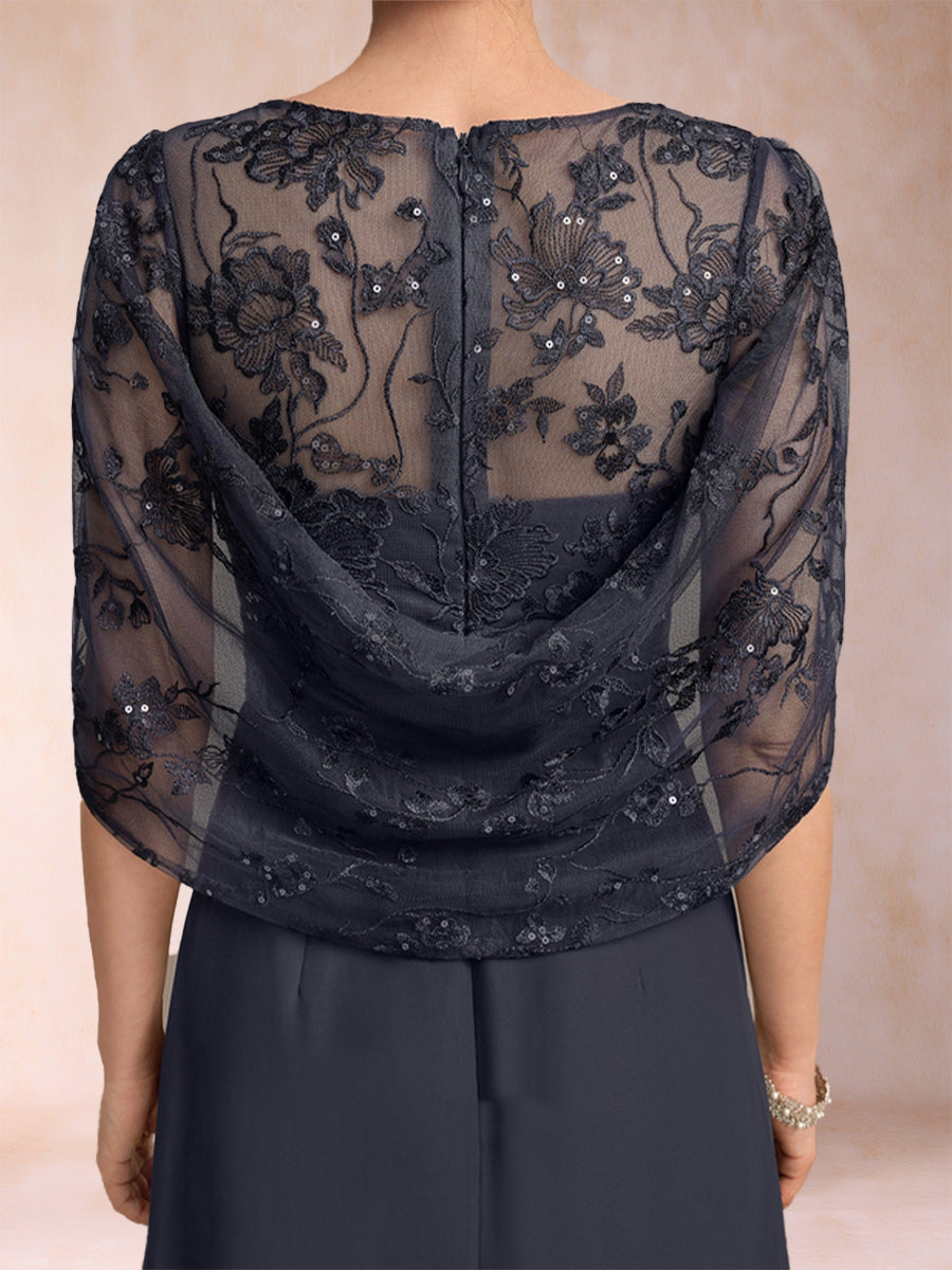 A-Linie/Princess-Linie U-Ausschnitt Chiffon Kleider für die Brautmutter mit Applikationen & Rüschen