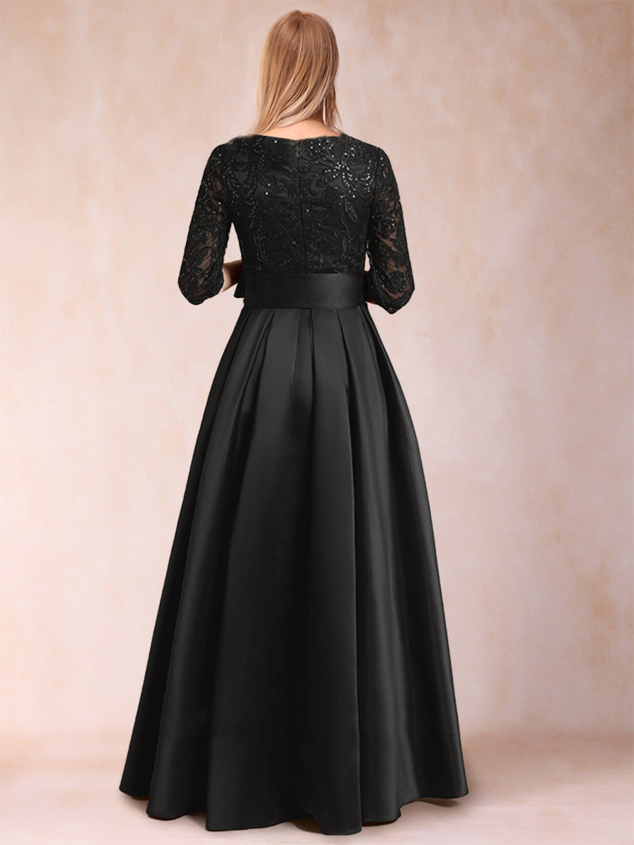 A-Linie/Princess-Linie U-Ausschnitt Halbarm Satin Kleider für die Brautmutter mit Applikationen und Schleife