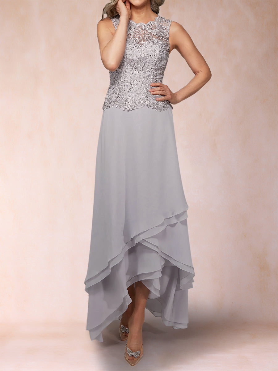 A-Linie/Princess-Linie, U-Ausschnitt, Chiffon, Kleider für die Brautmutter mit Jacke und Applikationen