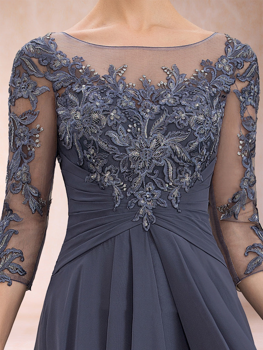 A-Linie/Princess-Linie U-Ausschnitt 3/4-Ärmel Chiffon Kleider für die Brautmutter mit Applikationen & Rüschen