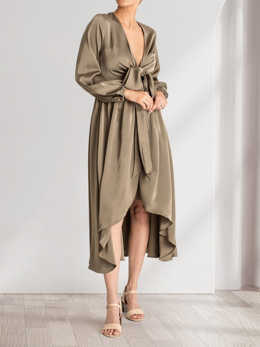 A-Linie/Princess-Linie Tiefer V-Ausschnitt Lange Ärmel Wickeln Brautjungfernkleider