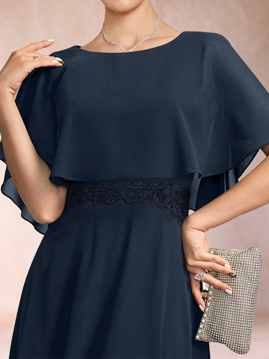 A-Linie/Princess-Linie Chiffon U-Ausschnitt Kurze Ärmel Kleider für die Brautmutter mit Schal