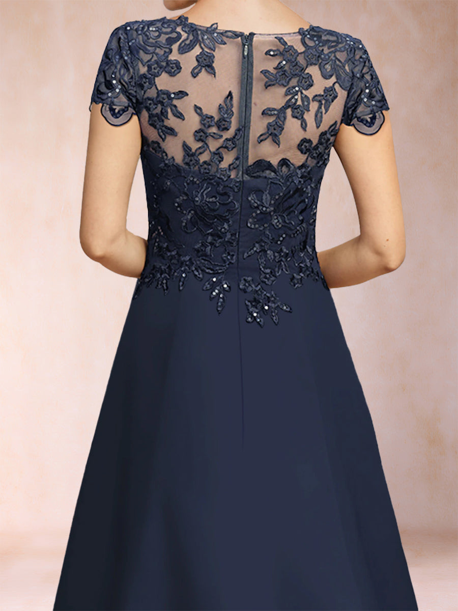 A-Linie/Princess-Linie U-Ausschnitt Kurze Ärmel Kleider für die Brautmutter mit Applikationen