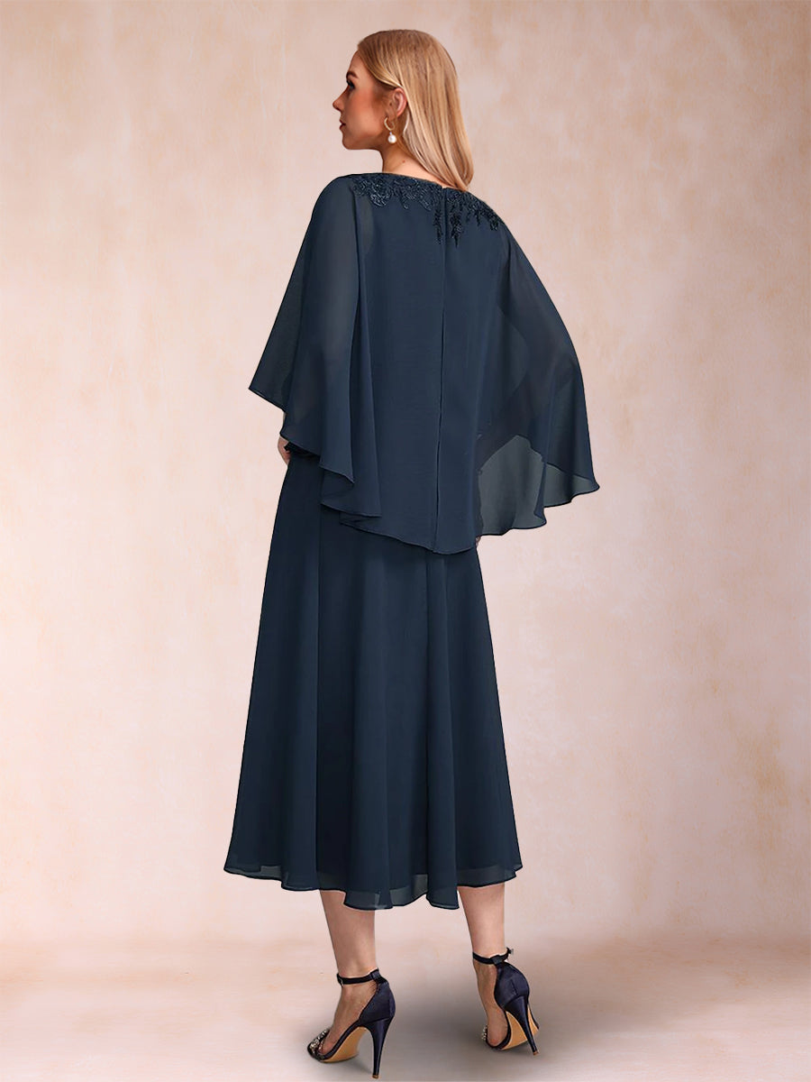 A-Linie/Princess-Linie Chiffon V-Ausschnitt 3/4-Ärmel Kleider für die Brautmutter mit Applikationen