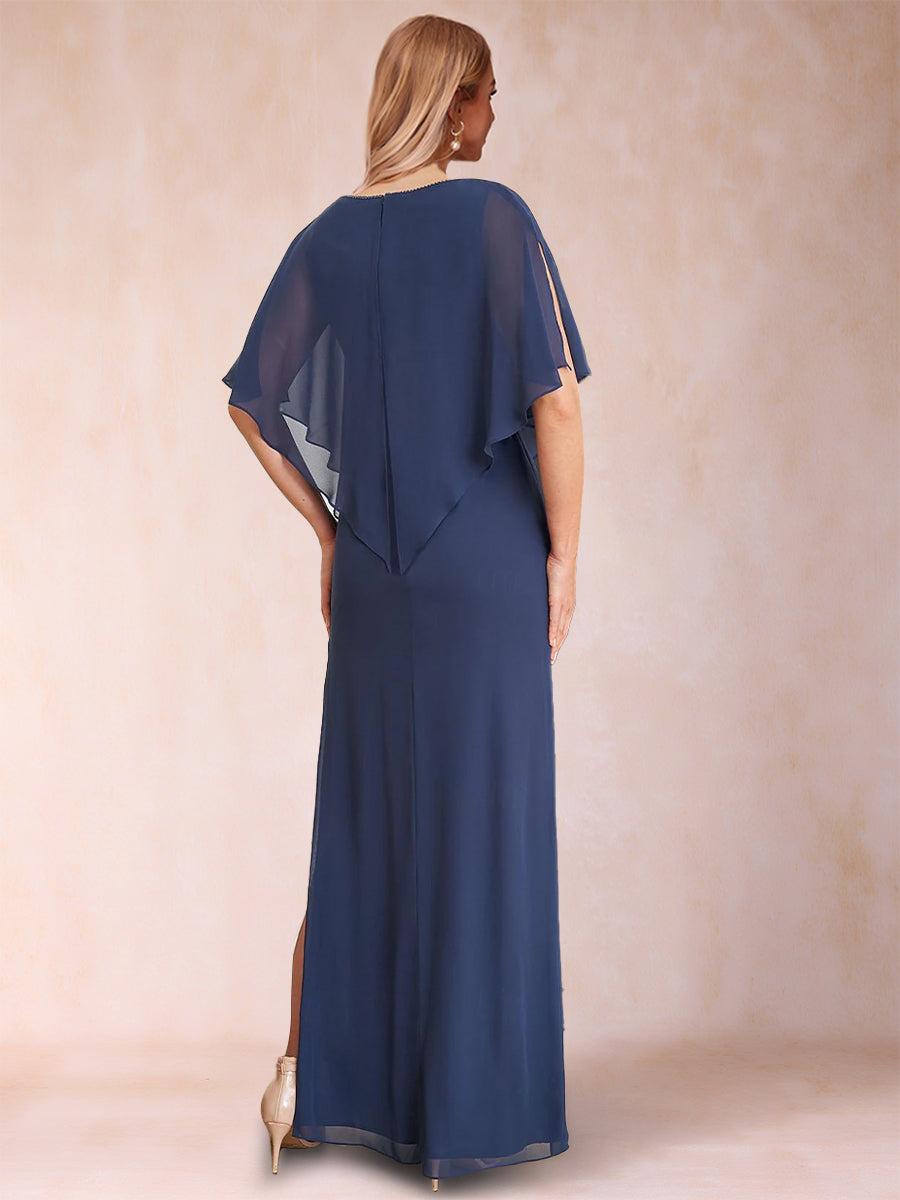 Etui-Linie/Säulenkleid aus Chiffon mit V-Ausschnitt und halblangen Ärmeln, Kleider für die Brautmutter mit Schlitz an der Seite
