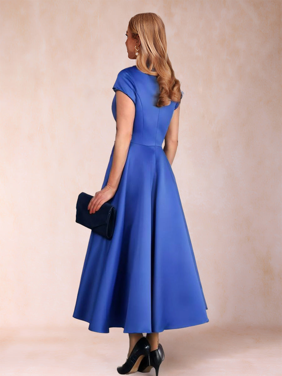 A-Linie/Princess-Linie V-Ausschnitt Kurze Ärmel Kleider für die Brautmutter mit Schärpe