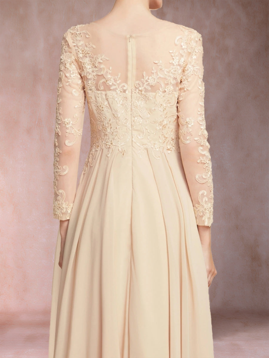 A-Linie/Princess-Linie U-Ausschnitt Lange Ärmel Kleider für die Brautmutter mit Applikationen