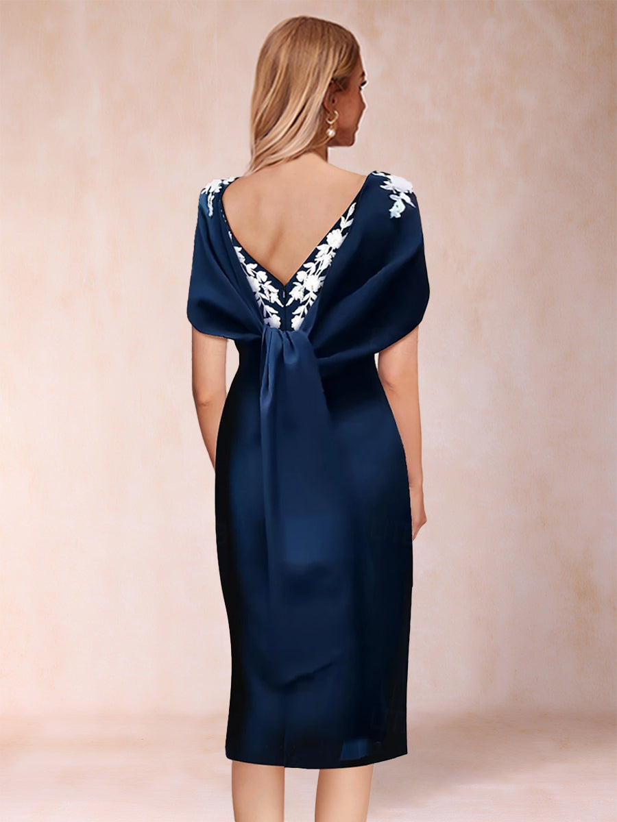 Etui-Linie/Säulenkleid, U-Boot-Ausschnitt, Flügelärmel, Kleider für die Brautmutter mit Applikationen