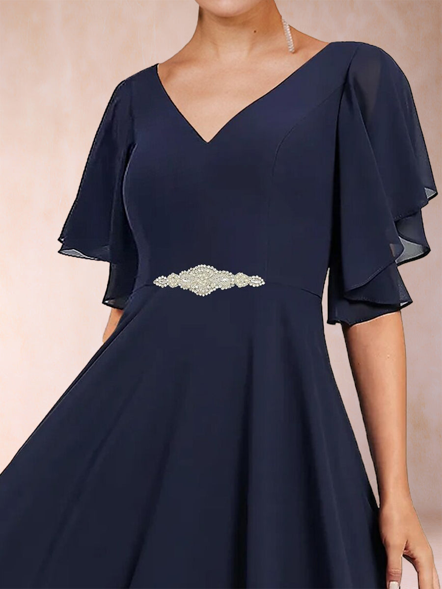 A-Linie/Princess-Linie V-Ausschnitt Halbarm Kleider für die Brautmutter mit Applikationen