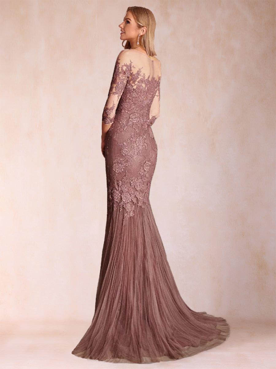 Trompete/Meerjungfrau-Linie U-Ausschnitt 3/4 Ärmel Kleider für die Brautmutter mit Applikationen