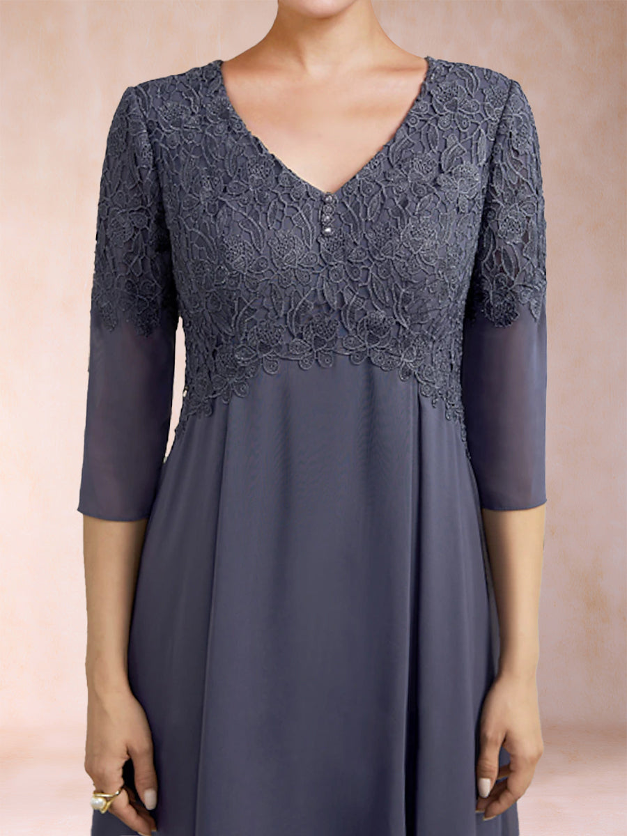 A-Linie/Princess-Linie V-Ausschnitt 3/4-Ärmel Kleider für die Brautmutter mit Applikationen