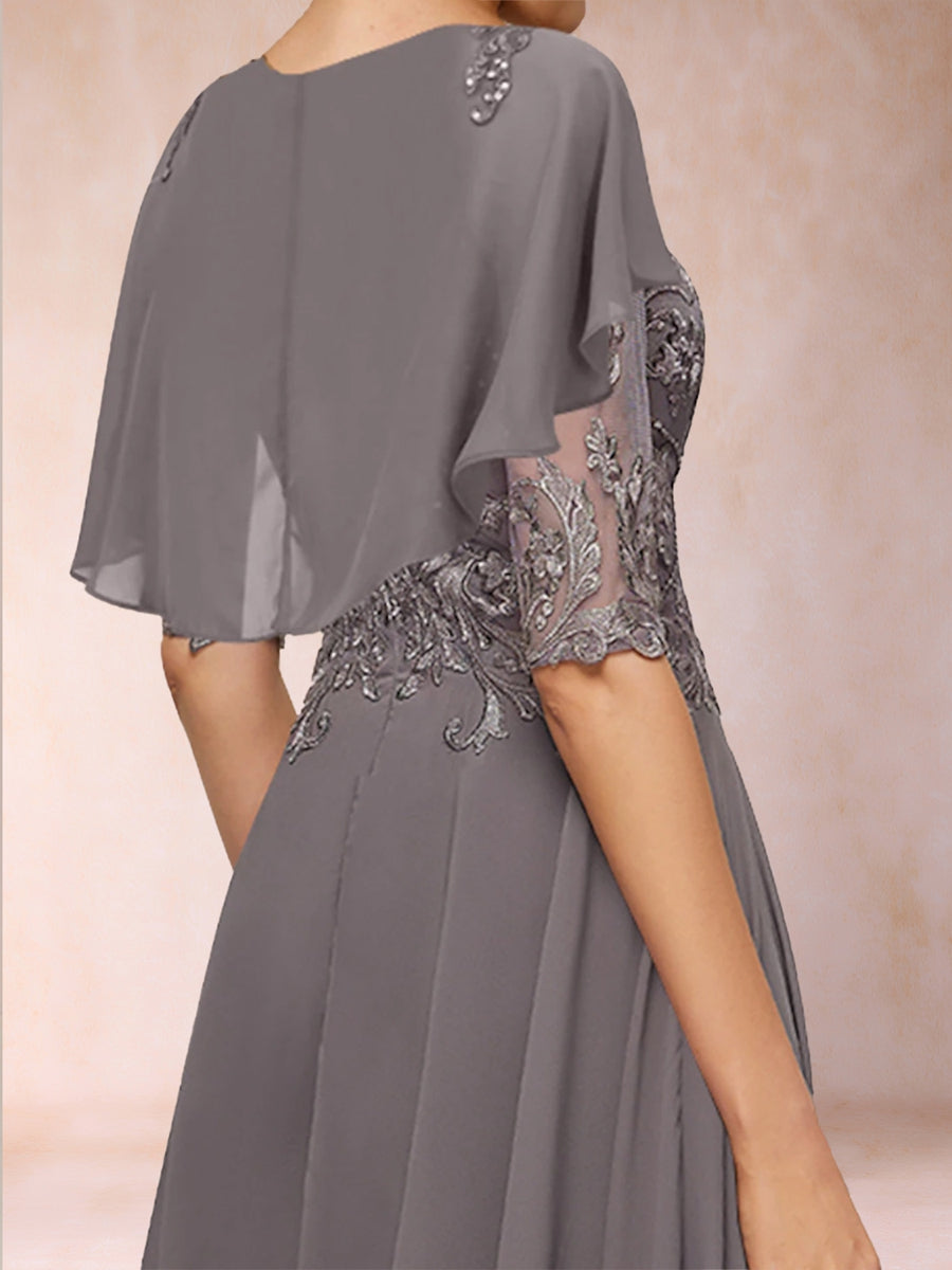 A-Linie/Princess-Linie U-Ausschnitt Halbarm Kleider für die Brautmutter mit Applikationen