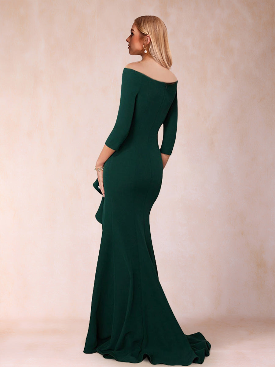 Etui-Linie/Säule schulterfrei 3/4 Ärmel Brautmutterkleider mit Rüschen