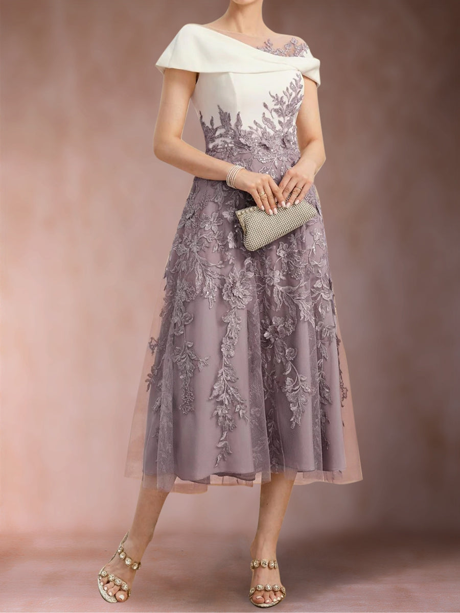 A-Linie/Princess-Linie U-Ausschnitt Kurze Ärmel Kleider für die Brautmutter mit Applikationen