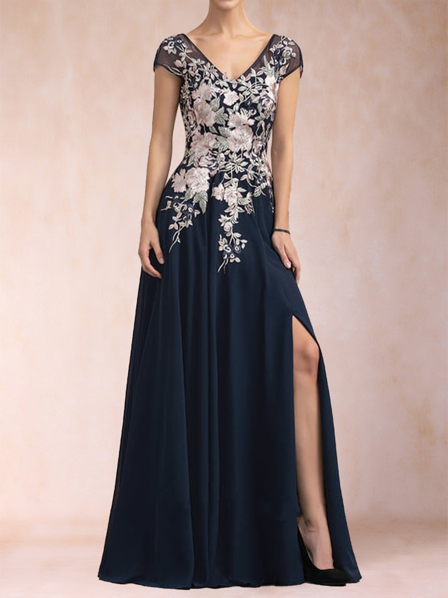 A-Linie/Princess-Linie V-Ausschnitt Kurze Ärmel Kleider für die Brautmutter mit Applikationen