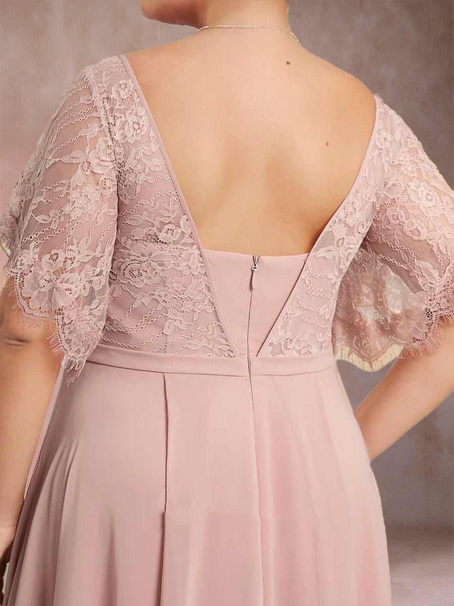 A-Linie/Princess-Linie V-Ausschnitt Kurze Ärmel Große Größen Kleider für die Brautmutter mit Applikationen