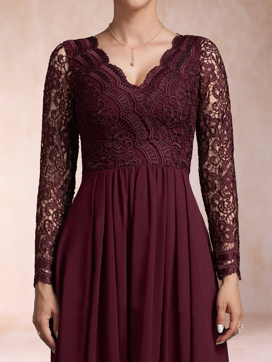 A-Linie/Princess-Linie V-Ausschnitt Lange Ärmel Kleider für die Brautmutter mit Applikationen