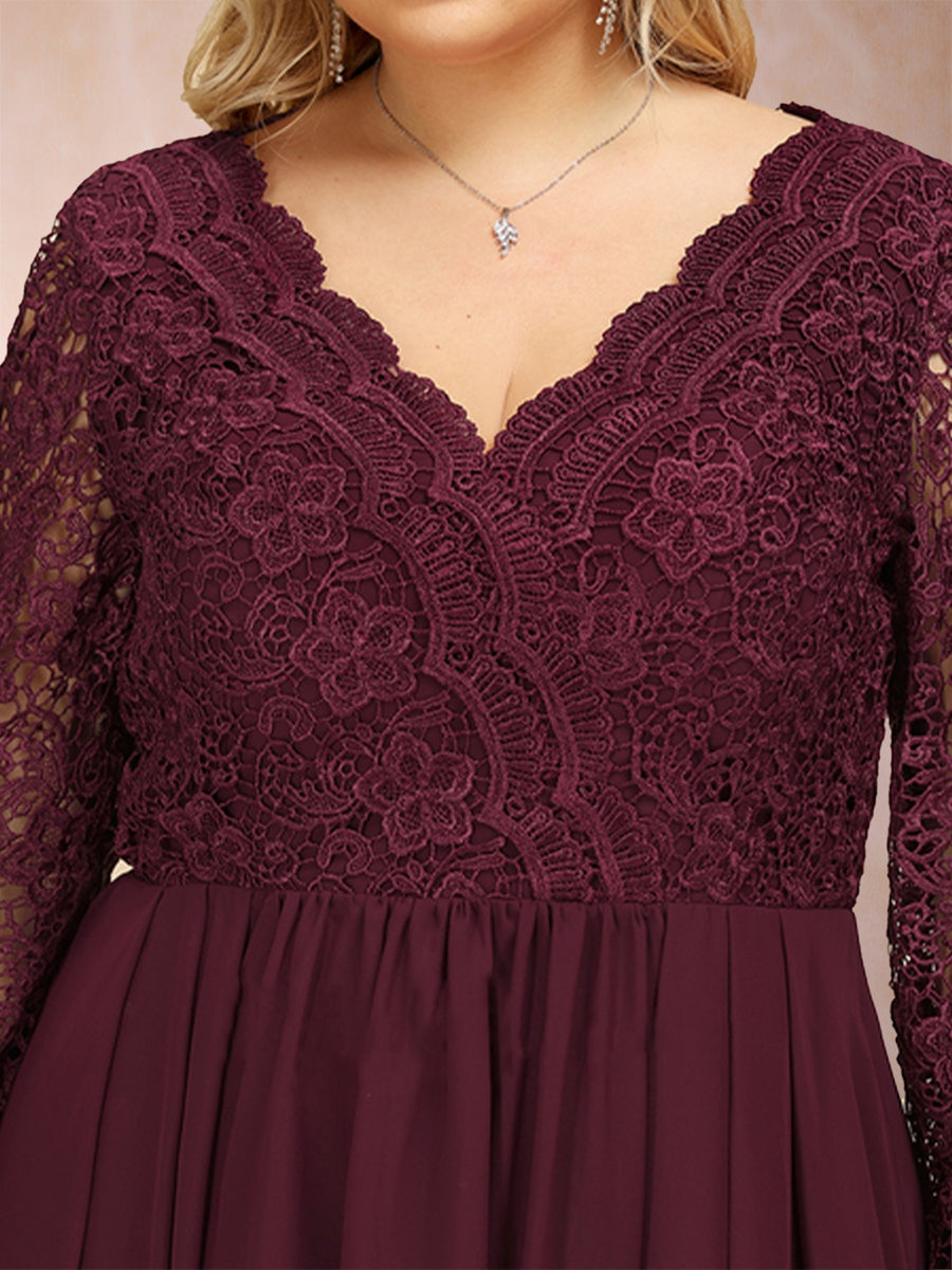 A-Linie/Princess-Linie V-Ausschnitt Lange Ärmel Große Größen Kleider für die Brautmutter mit Applikationen