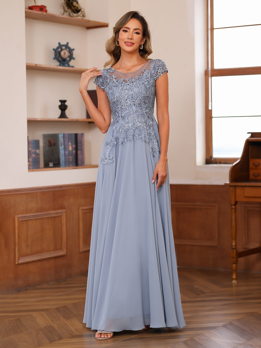 A-Linie/Princess-Linie U-Ausschnitt Kurze Ärmel Chiffon Kleider für die Brautmutter mit Applikationen