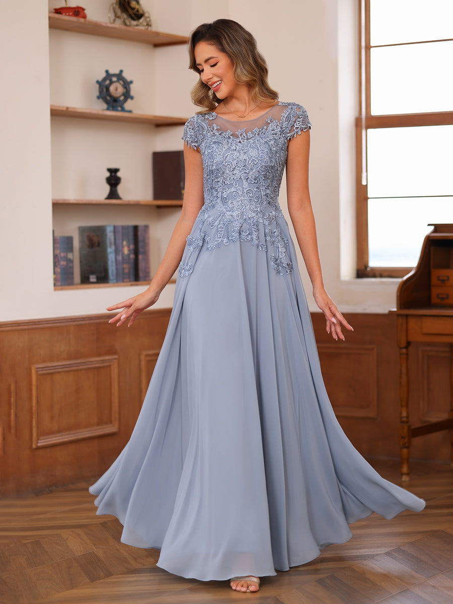 A-Linie/Princess-Linie U-Ausschnitt Kurze Ärmel Chiffon Kleider für die Brautmutter mit Applikationen