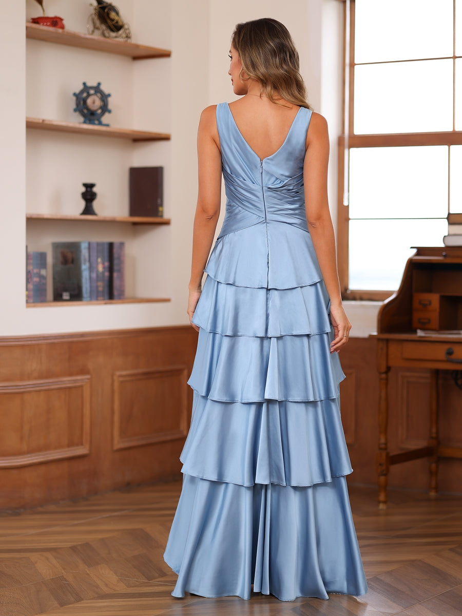 A-Linie/Princess-Linie V-Ausschnitt Stufenkleid für die Brautmutter mit Rüschen