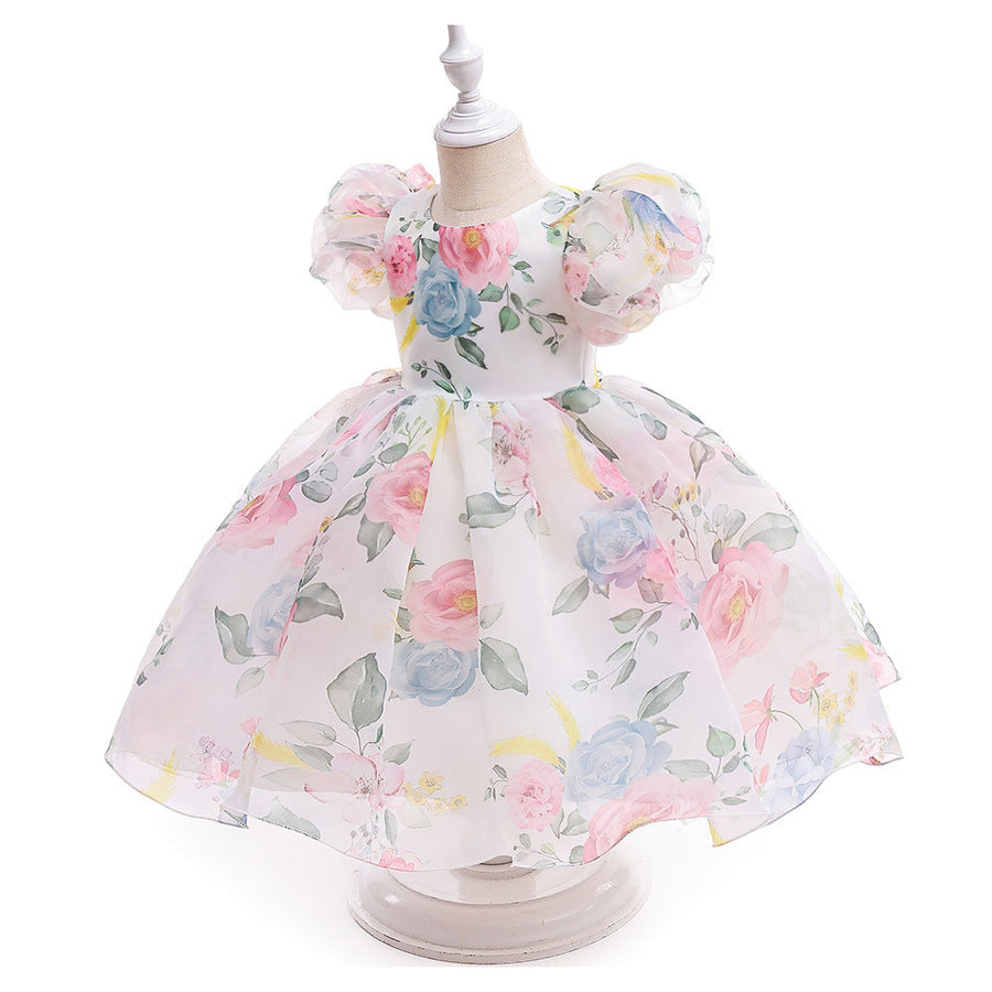 Ballkleid U-Ausschnitt Kurze Ärmel Bedrucktes Blumenmädchenkleid