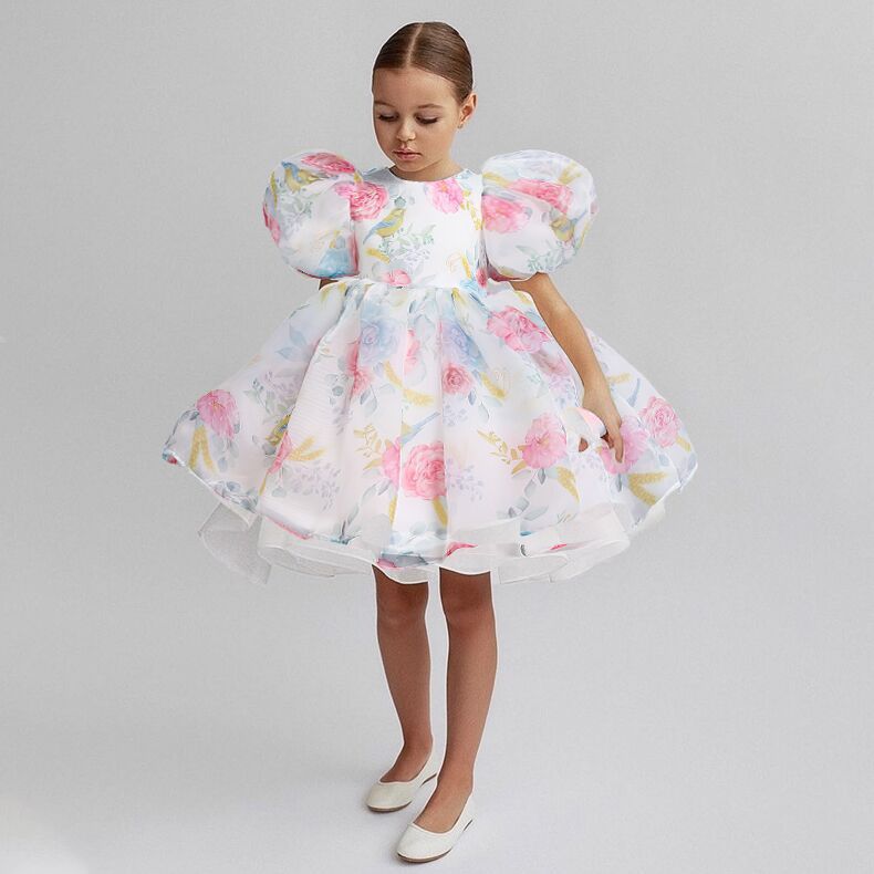 Ballkleid U-Ausschnitt Kurze Ärmel Bedrucktes Blumenmädchenkleid