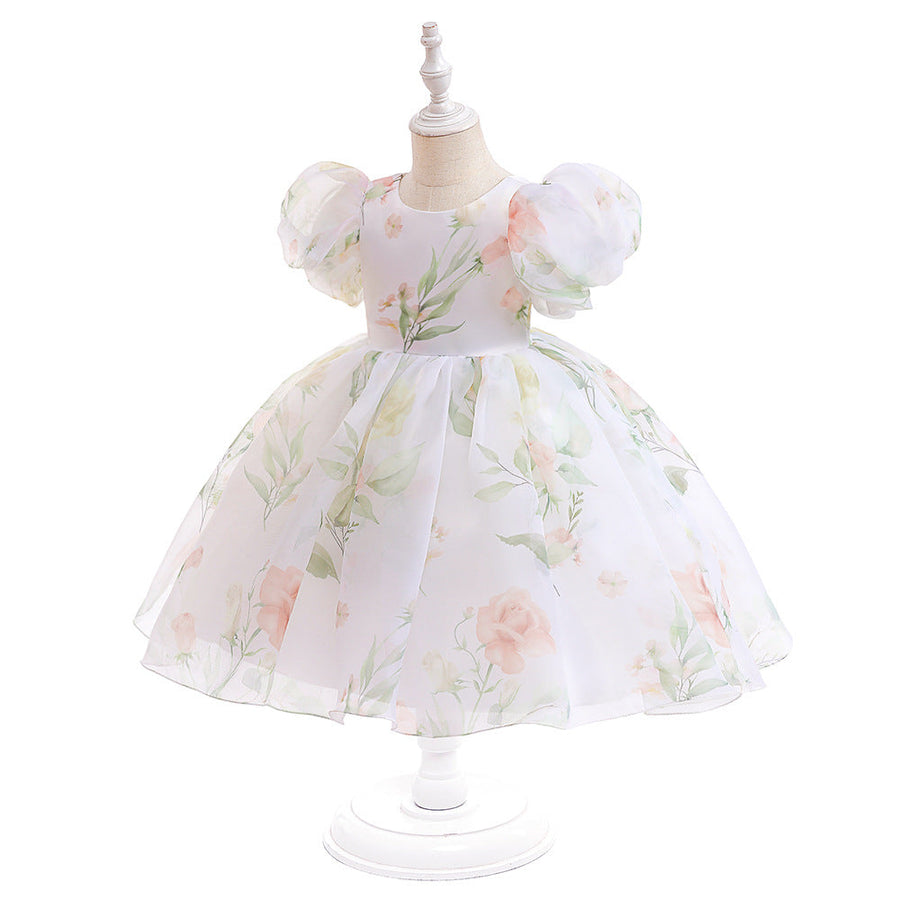 Ballkleid U-Ausschnitt Kurze Ärmel Bedrucktes Blumenmädchenkleid