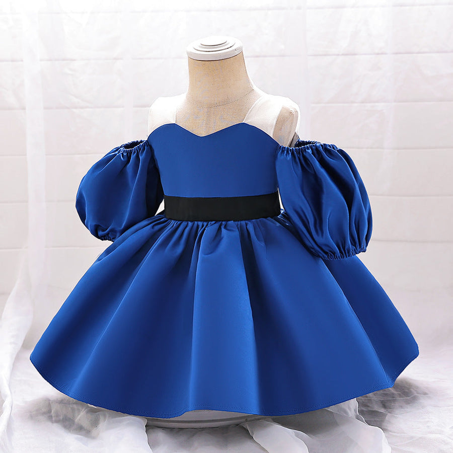 Ballkleid Off-the-Shoulder Kurze Ärmel Satin Weihnachtskleider für Mädchen