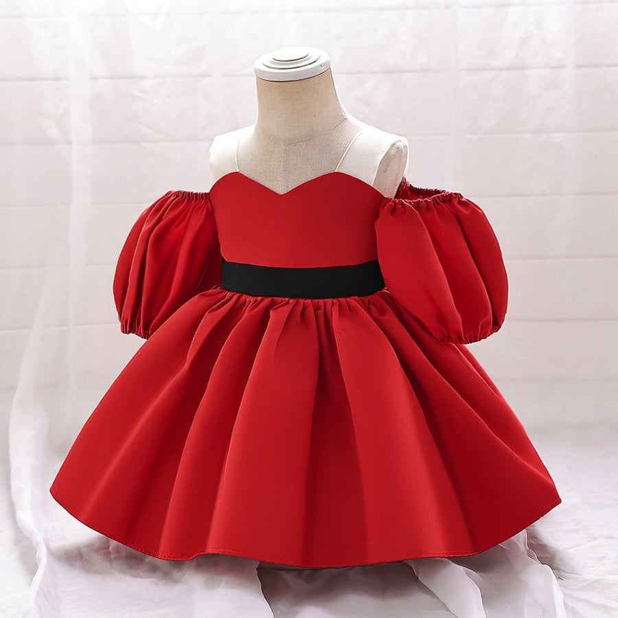 Ballkleid Off-the-Shoulder Kurze Ärmel Satin Weihnachtskleider für Mädchen
