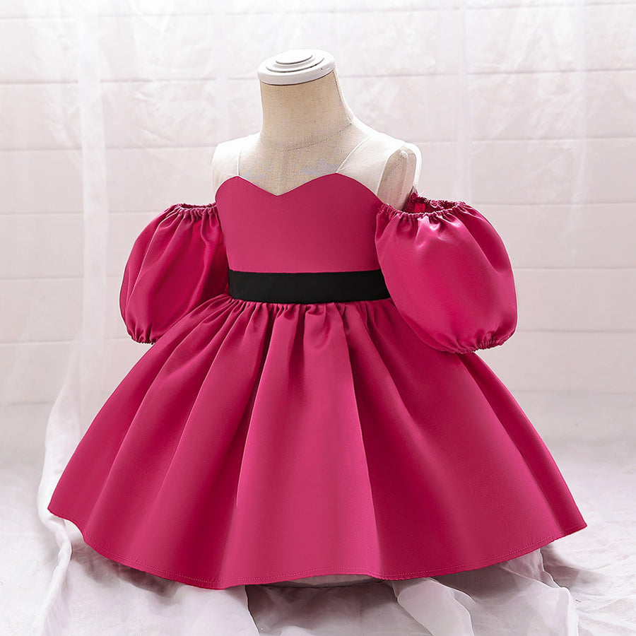 Ballkleid Off-the-Shoulder Kurze Ärmel Satin Weihnachtskleider für Mädchen