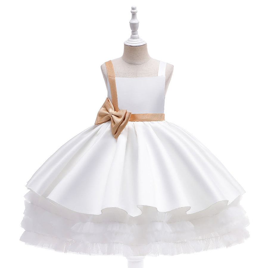 Süßes gestuftes Ballkleid mit Trägern aus Satin für Mädchen