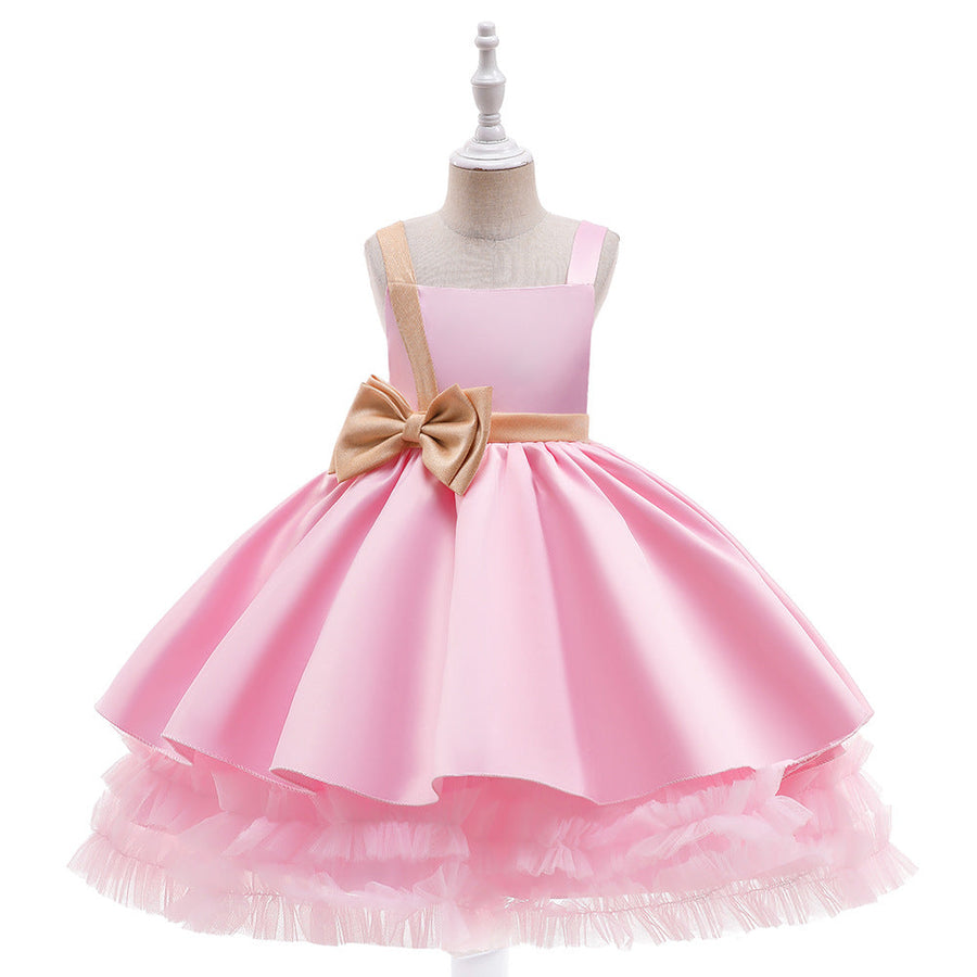 Süßes gestuftes Ballkleid mit Trägern aus Satin für Mädchen