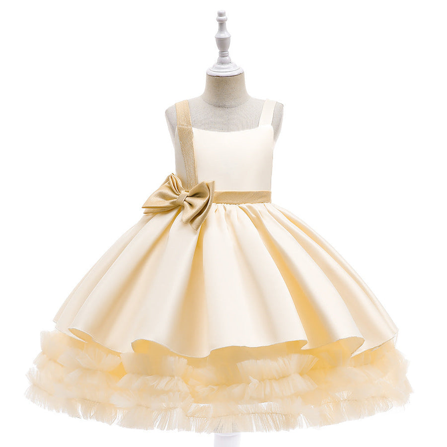 Süßes gestuftes Ballkleid mit Trägern aus Satin für Mädchen