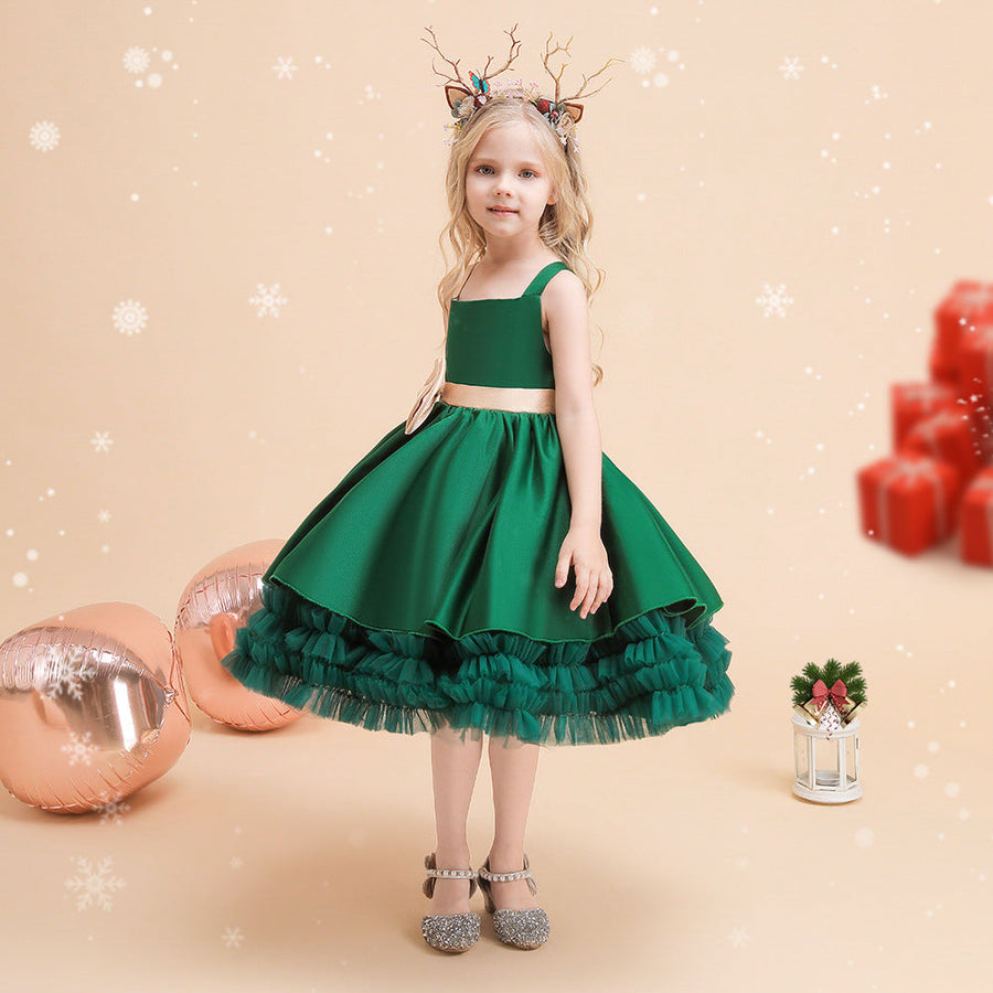 Süßes gestuftes Ballkleid mit Trägern aus Satin für Mädchen