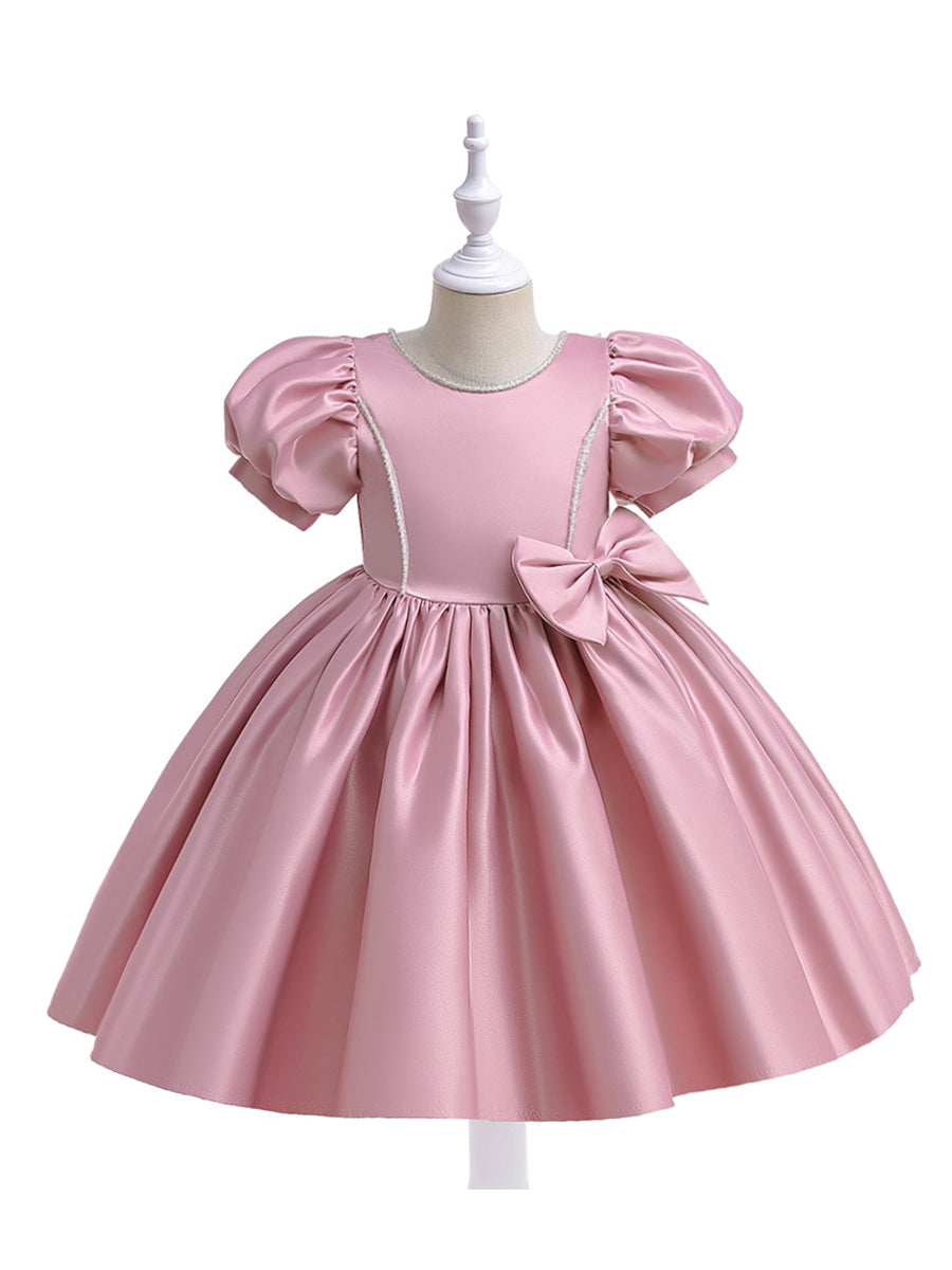 Ballkleid mit U-Ausschnitt und Puffärmeln, Blumenmädchenkleider mit Schleife