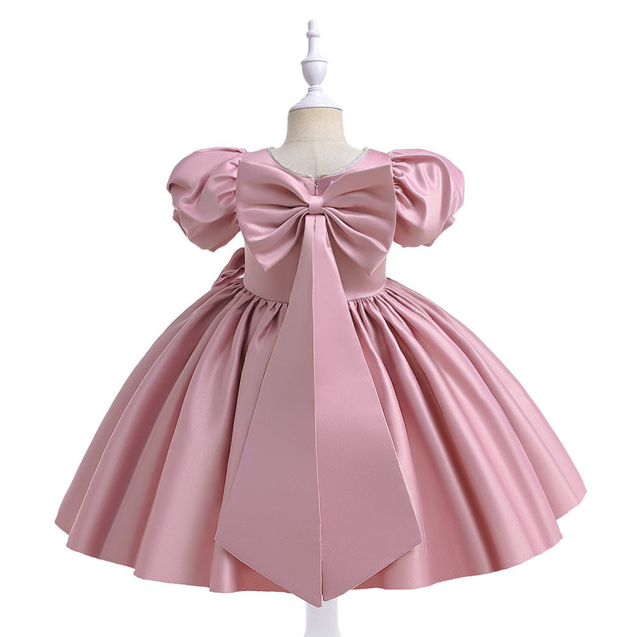 Ballkleid mit U-Ausschnitt und Puffärmeln, Blumenmädchenkleider mit Schleife