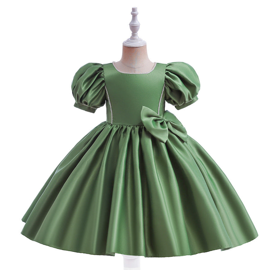Ballkleid mit U-Ausschnitt und Puffärmeln, Blumenmädchenkleider mit Schleife