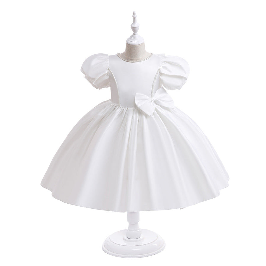 Ballkleid mit U-Ausschnitt und Puffärmeln, Blumenmädchenkleider mit Schleife
