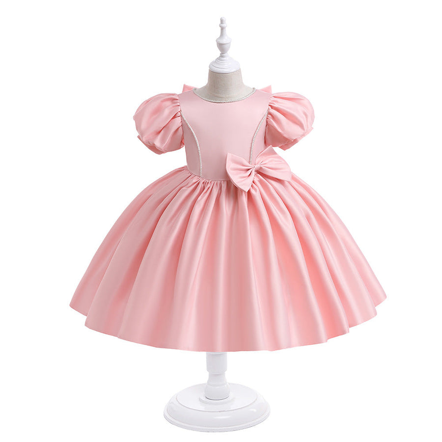 Ballkleid mit U-Ausschnitt und Puffärmeln, Blumenmädchenkleider mit Schleife